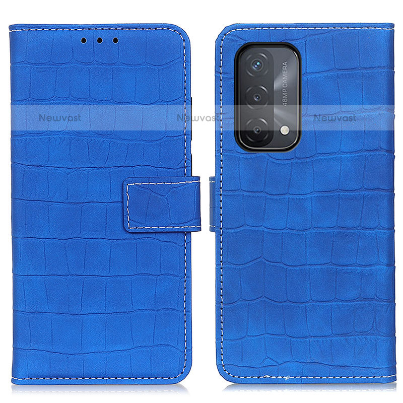 Leather Case Stands Flip Cover Holder K07Z for OnePlus Nord N200 5G Blue