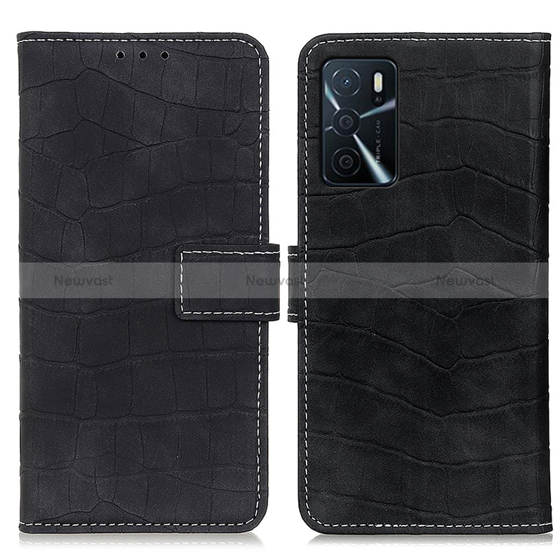 Leather Case Stands Flip Cover Holder K07Z for Oppo A16 Black