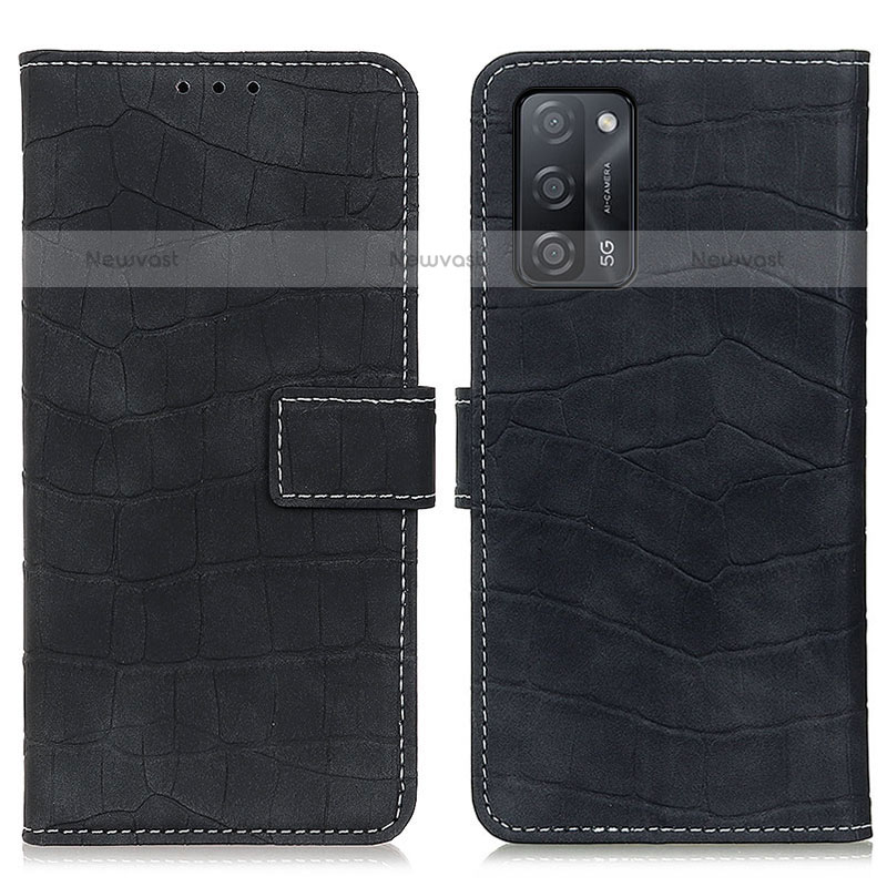 Leather Case Stands Flip Cover Holder K07Z for Oppo A55 5G Black