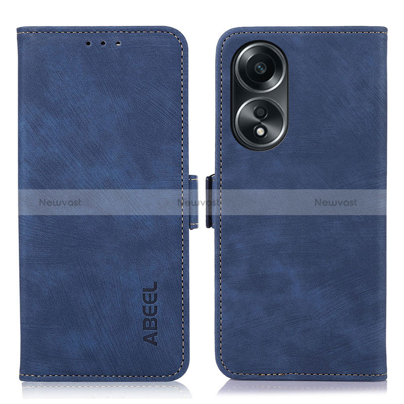 Leather Case Stands Flip Cover Holder K07Z for Oppo A58 5G Blue