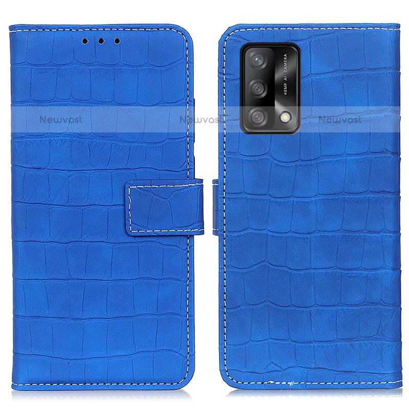 Leather Case Stands Flip Cover Holder K07Z for Oppo A74 4G Blue