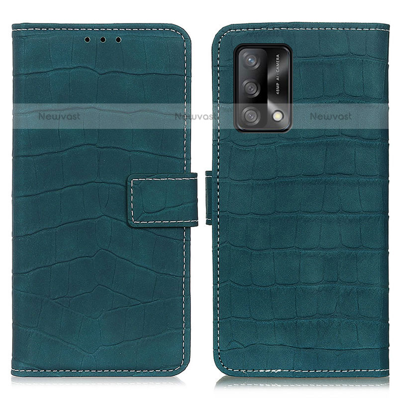 Leather Case Stands Flip Cover Holder K07Z for Oppo A74 4G Green