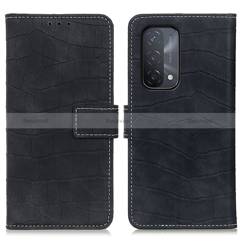 Leather Case Stands Flip Cover Holder K07Z for Oppo A74 5G Black