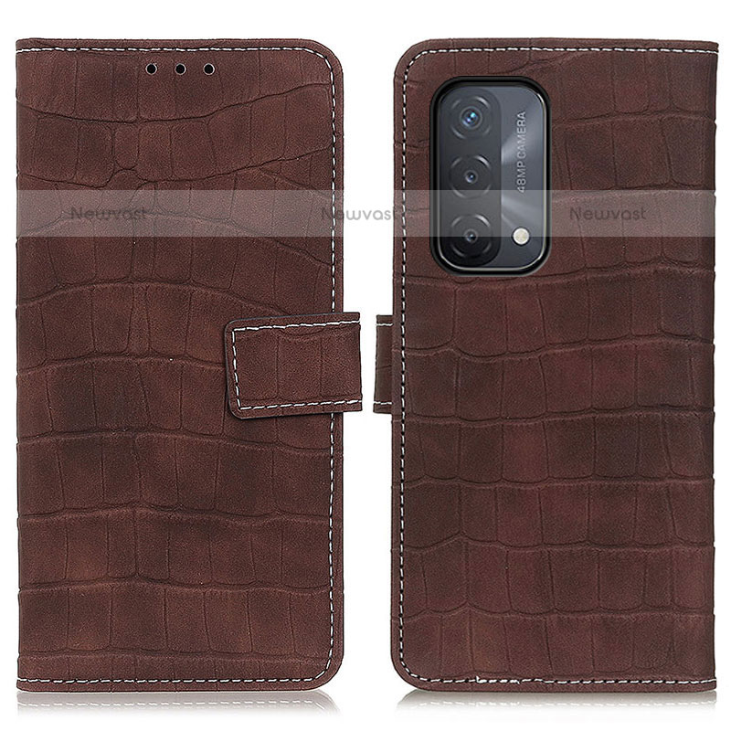 Leather Case Stands Flip Cover Holder K07Z for Oppo A93 5G Brown