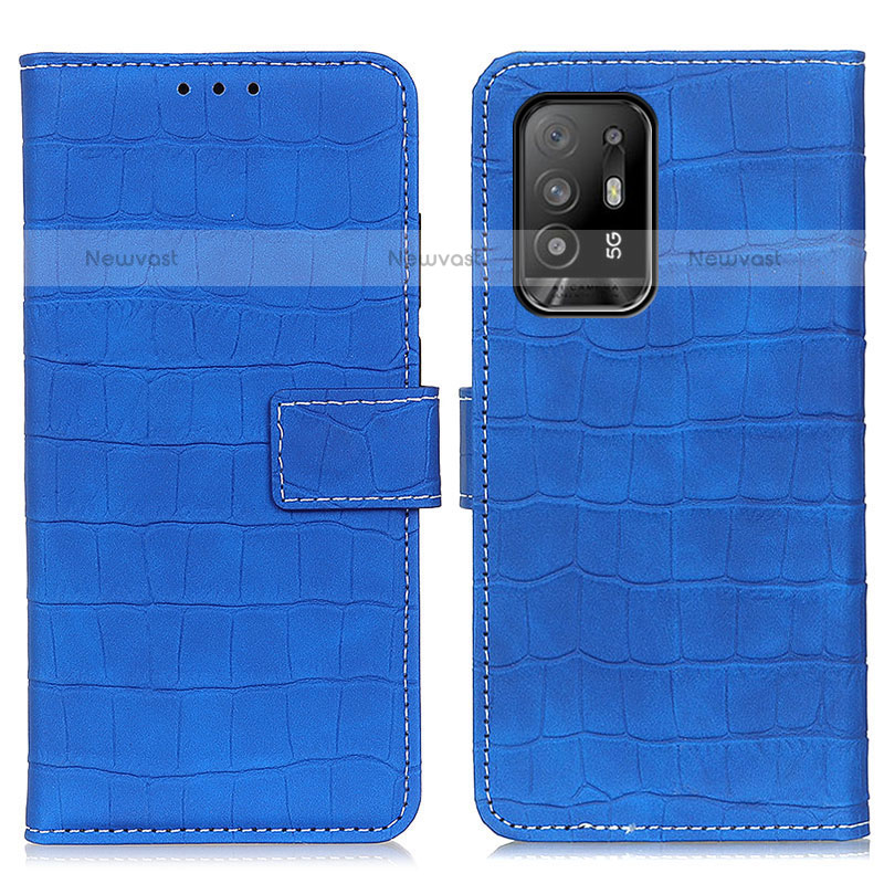 Leather Case Stands Flip Cover Holder K07Z for Oppo A94 5G Blue