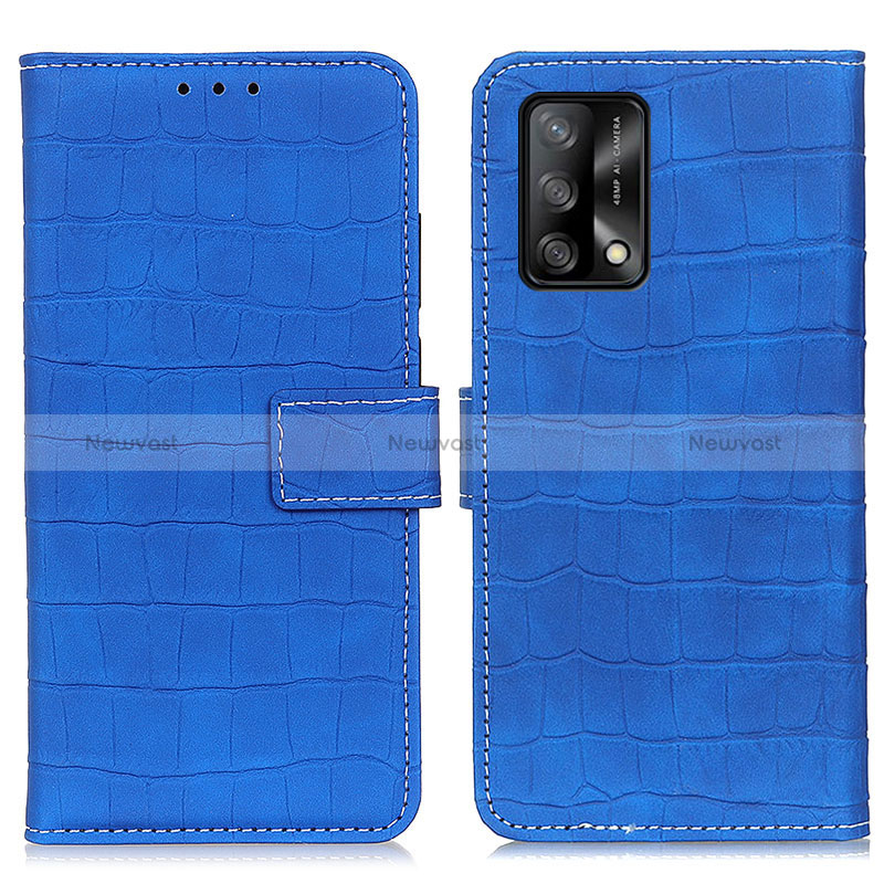 Leather Case Stands Flip Cover Holder K07Z for Oppo F19 Blue