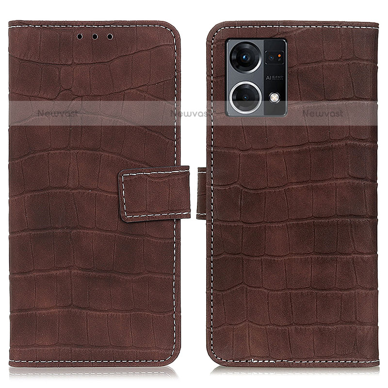 Leather Case Stands Flip Cover Holder K07Z for Oppo F21 Pro 4G Brown