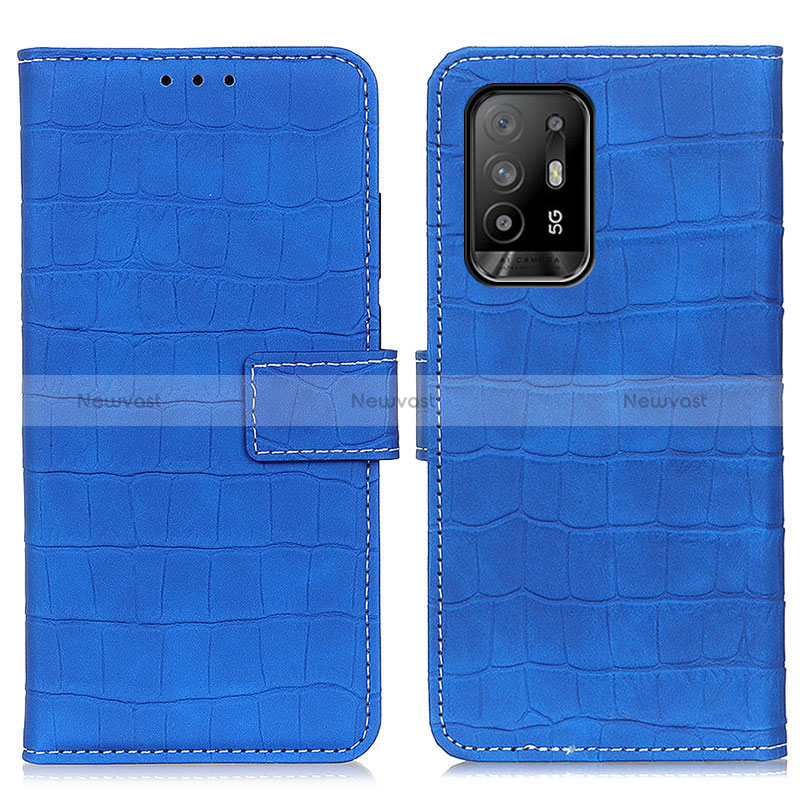 Leather Case Stands Flip Cover Holder K07Z for Oppo Reno5 Z 5G Blue