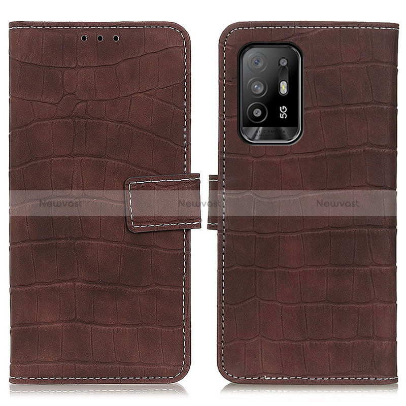 Leather Case Stands Flip Cover Holder K07Z for Oppo Reno5 Z 5G Brown