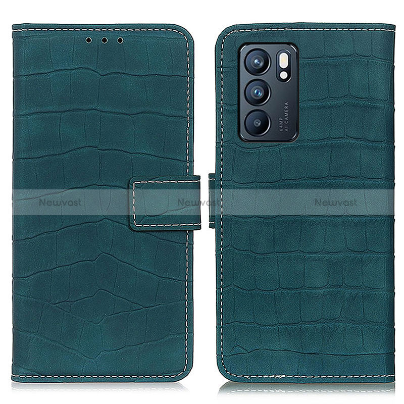 Leather Case Stands Flip Cover Holder K07Z for Oppo Reno6 5G Green