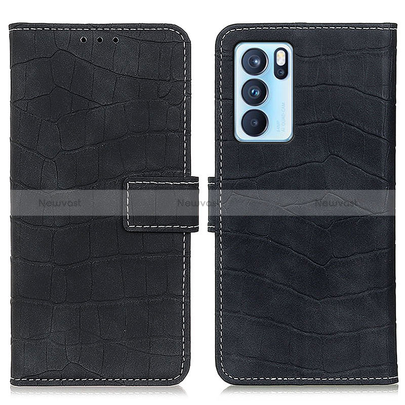 Leather Case Stands Flip Cover Holder K07Z for Oppo Reno6 Pro 5G India Black