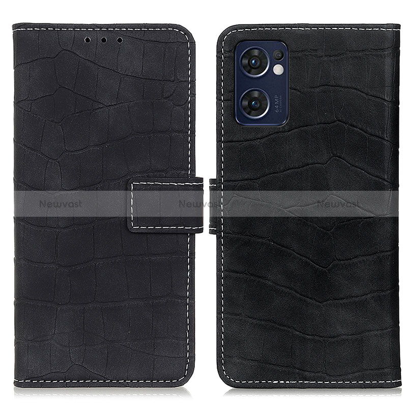 Leather Case Stands Flip Cover Holder K07Z for Oppo Reno7 5G Black