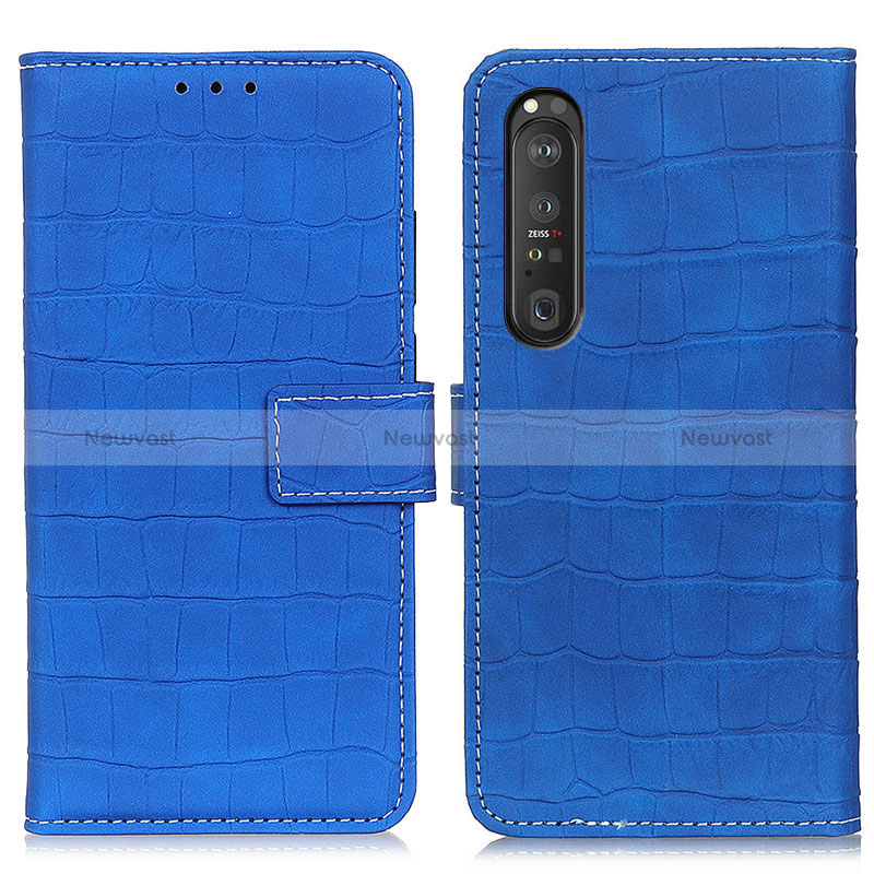 Leather Case Stands Flip Cover Holder K07Z for Sony Xperia 1 III Blue