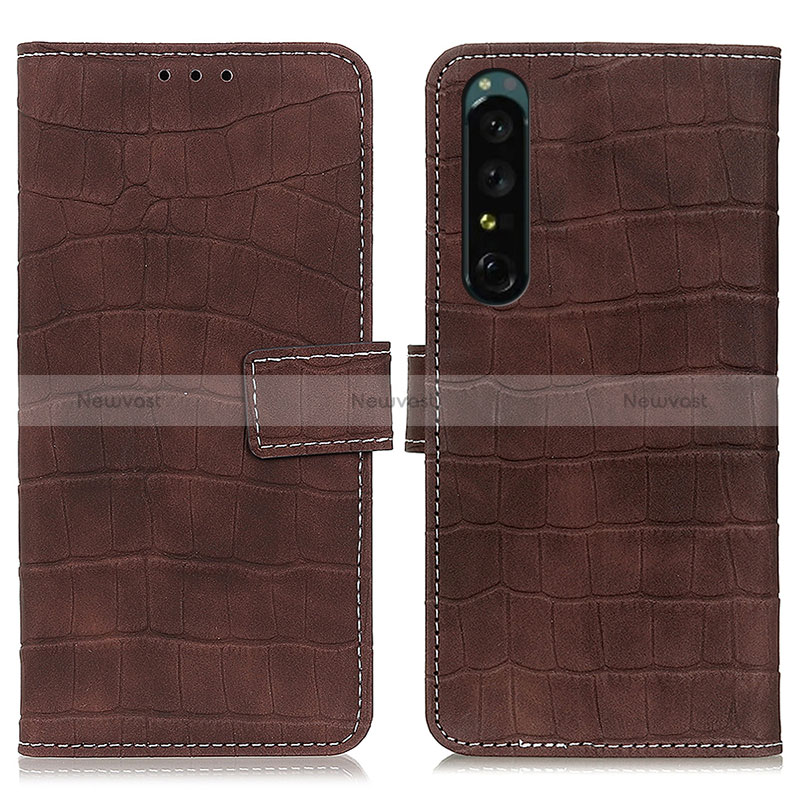 Leather Case Stands Flip Cover Holder K07Z for Sony Xperia 1 IV SO-51C Brown