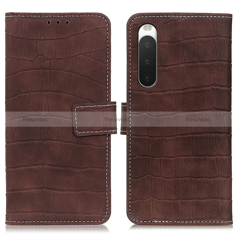 Leather Case Stands Flip Cover Holder K07Z for Sony Xperia 10 IV SO-52C Brown