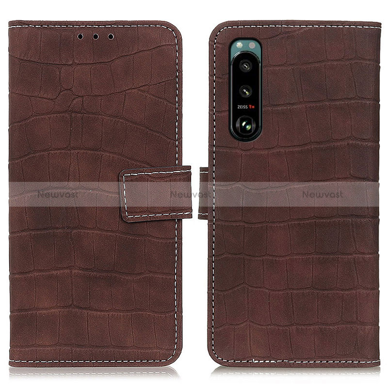 Leather Case Stands Flip Cover Holder K07Z for Sony Xperia 5 III SO-53B Brown