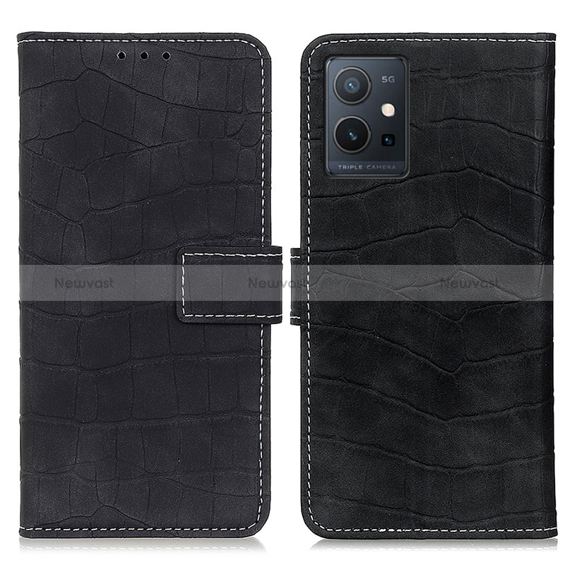 Leather Case Stands Flip Cover Holder K07Z for Vivo iQOO Z6 5G Black