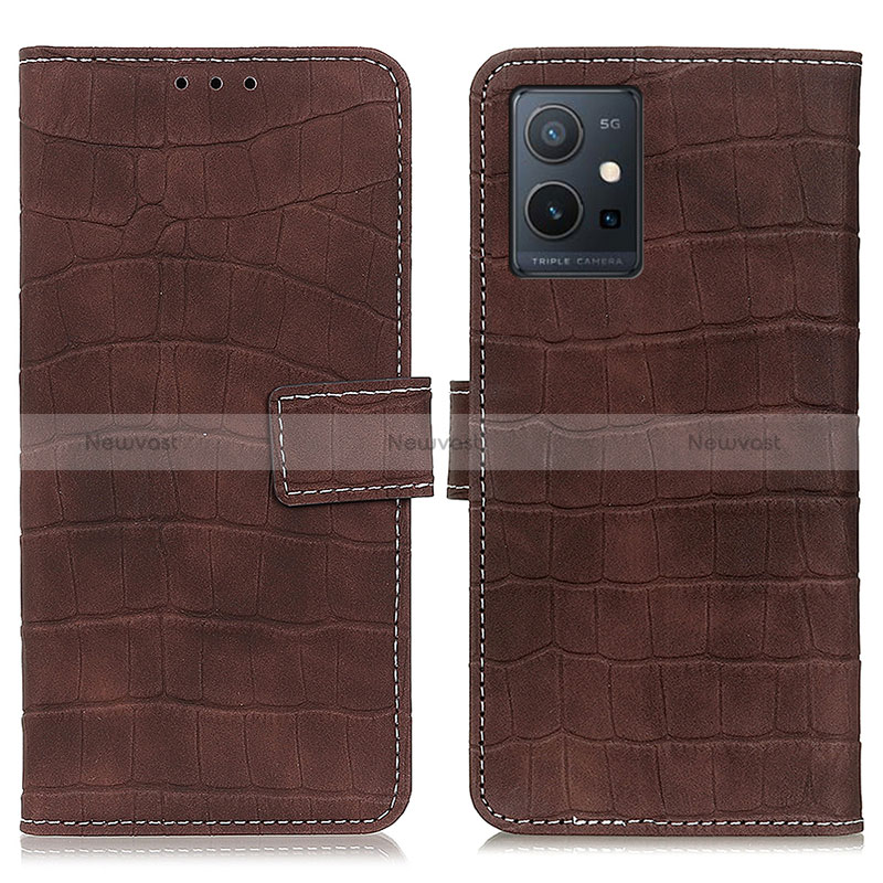 Leather Case Stands Flip Cover Holder K07Z for Vivo Y55 5G Brown