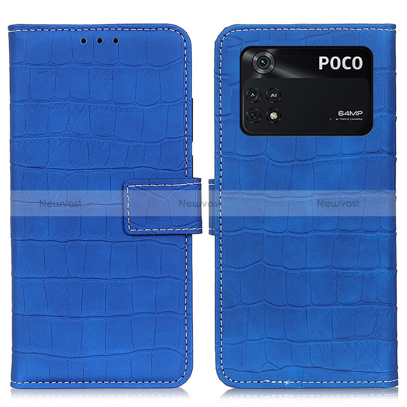 Leather Case Stands Flip Cover Holder K07Z for Xiaomi Poco M4 Pro 4G Blue