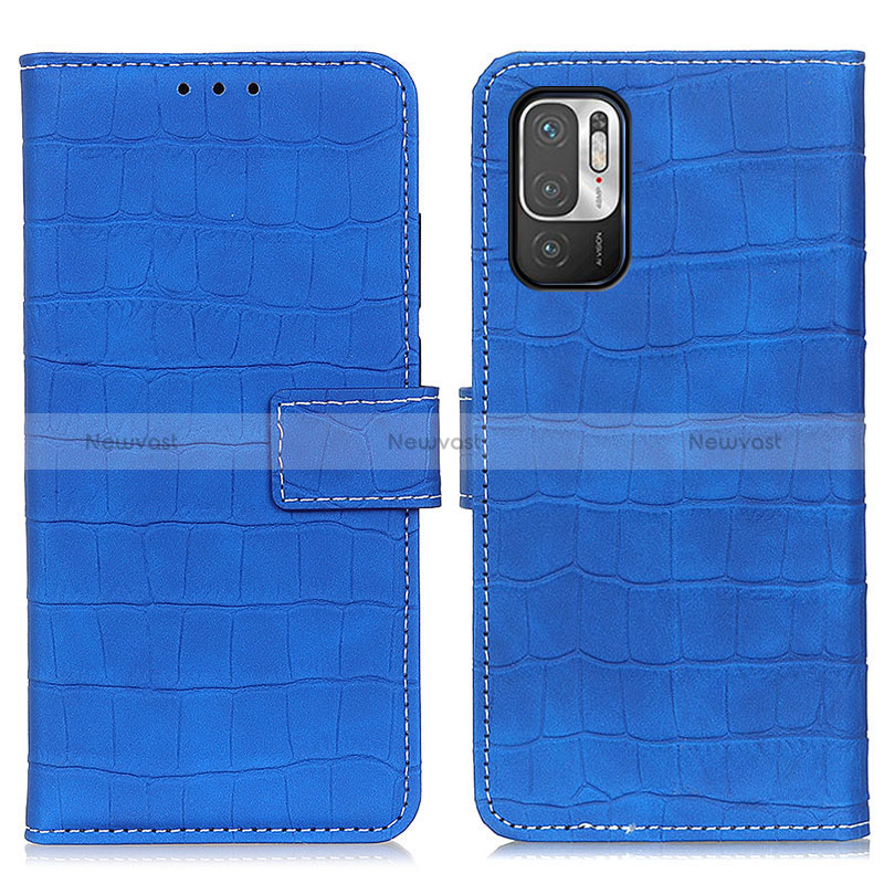 Leather Case Stands Flip Cover Holder K07Z for Xiaomi Redmi Note 10 5G Blue