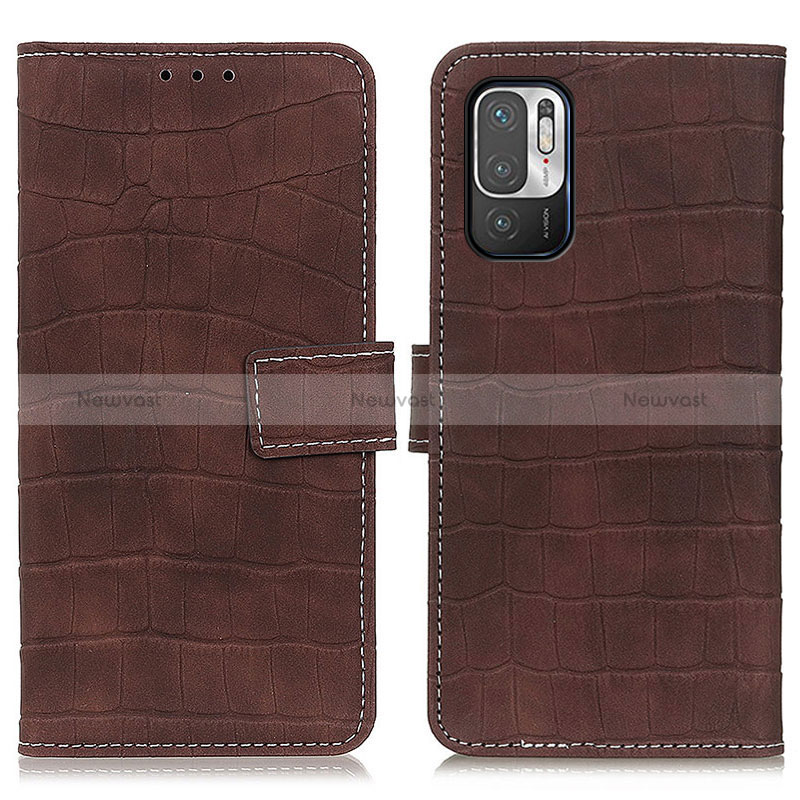 Leather Case Stands Flip Cover Holder K07Z for Xiaomi Redmi Note 10 5G Brown