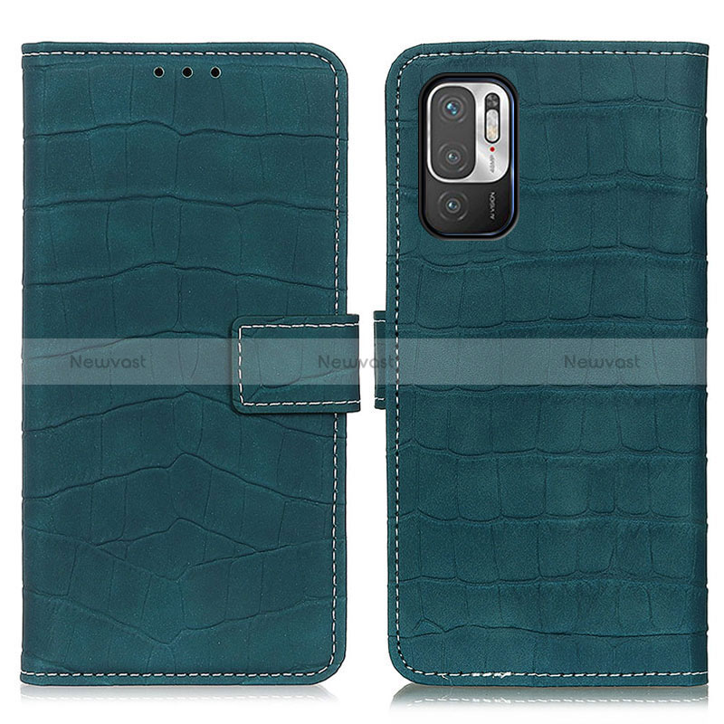Leather Case Stands Flip Cover Holder K07Z for Xiaomi Redmi Note 10 5G Green
