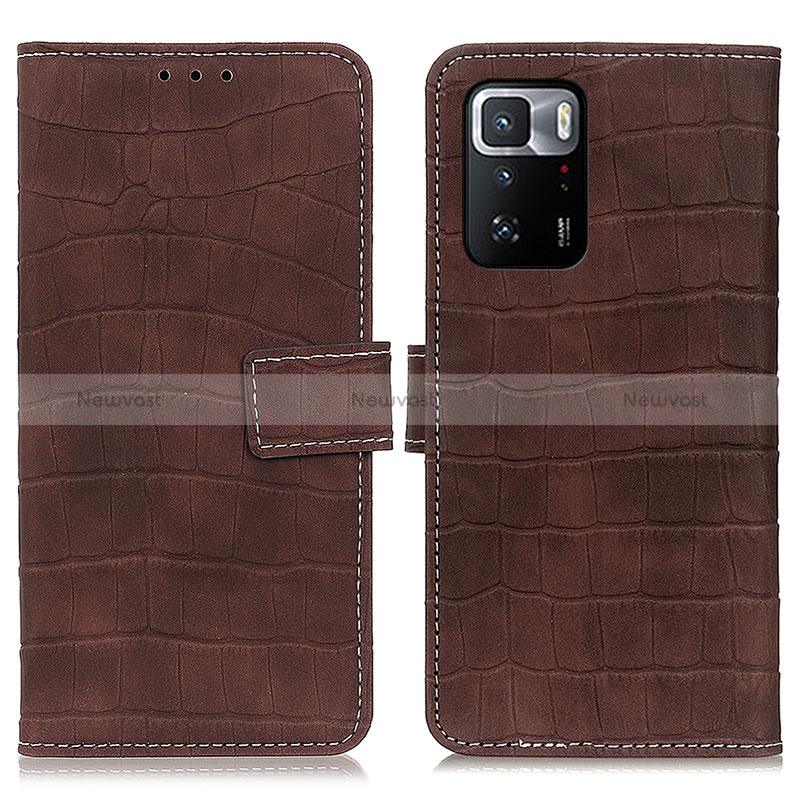 Leather Case Stands Flip Cover Holder K07Z for Xiaomi Redmi Note 10 Pro 5G Brown