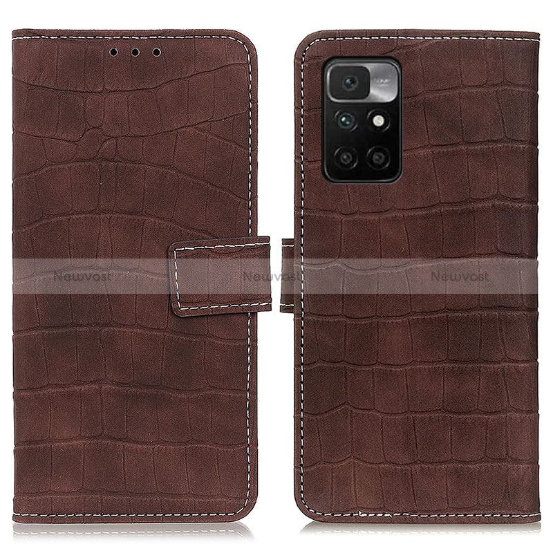 Leather Case Stands Flip Cover Holder K07Z for Xiaomi Redmi Note 11 4G (2021) Brown