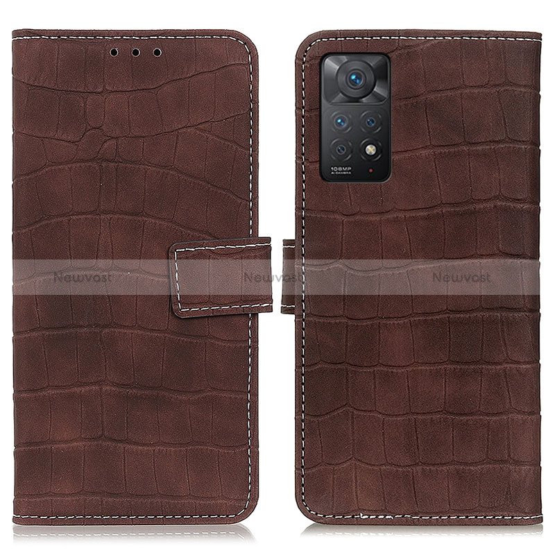 Leather Case Stands Flip Cover Holder K07Z for Xiaomi Redmi Note 11 Pro 4G Brown