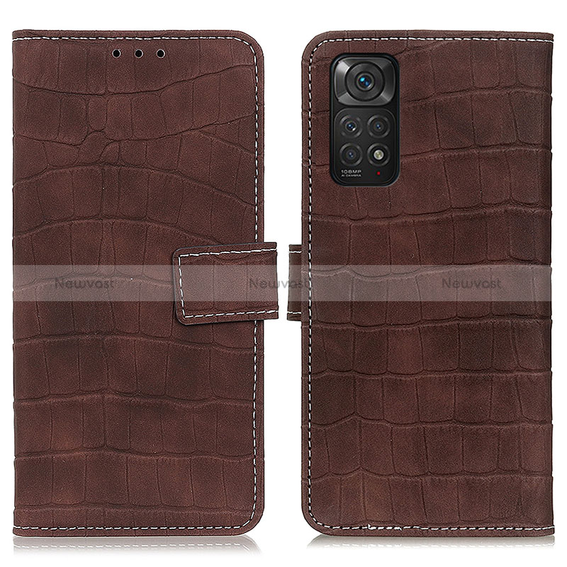 Leather Case Stands Flip Cover Holder K07Z for Xiaomi Redmi Note 11S 4G Brown