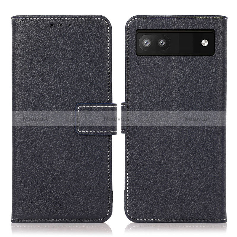 Leather Case Stands Flip Cover Holder K08Z for Google Pixel 6a 5G Navy Blue