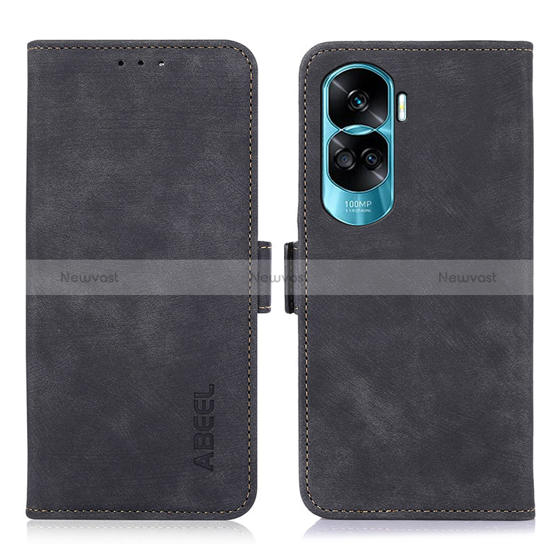 Leather Case Stands Flip Cover Holder K08Z for Huawei Honor 90 Lite 5G Black