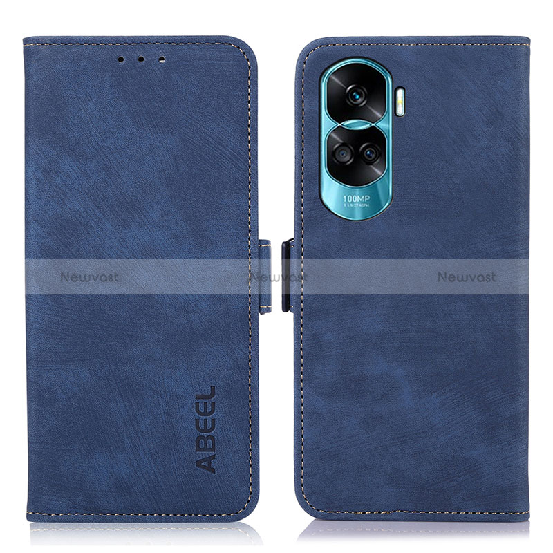 Leather Case Stands Flip Cover Holder K08Z for Huawei Honor 90 Lite 5G Blue