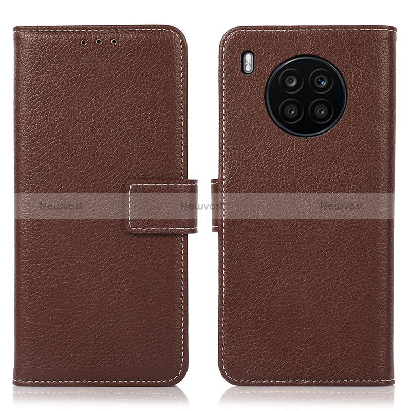 Leather Case Stands Flip Cover Holder K08Z for Huawei Nova 8i Brown