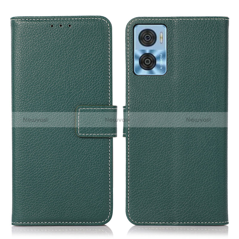 Leather Case Stands Flip Cover Holder K08Z for Motorola Moto E22i Green