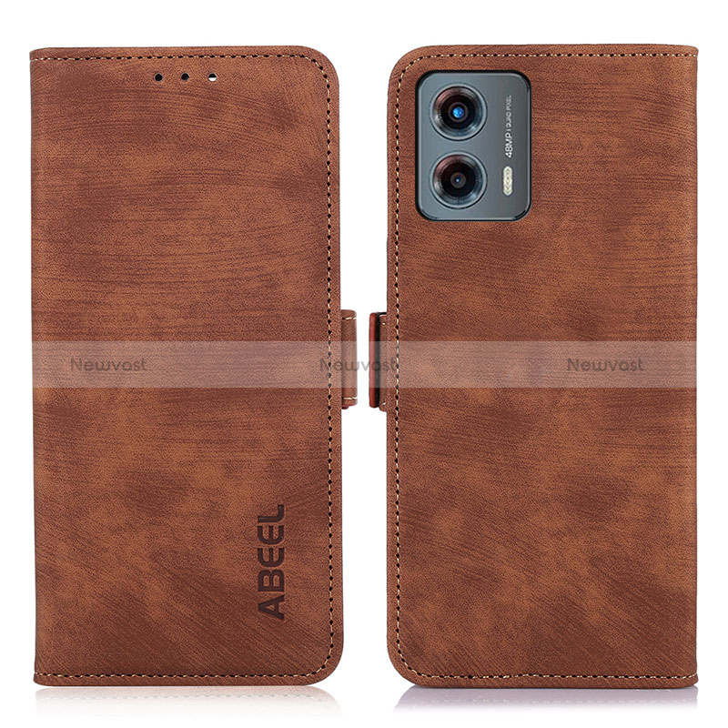 Leather Case Stands Flip Cover Holder K08Z for Motorola Moto G 5G (2023) Brown