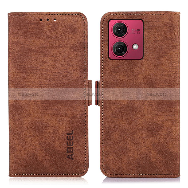 Leather Case Stands Flip Cover Holder K08Z for Motorola Moto G84 5G Brown