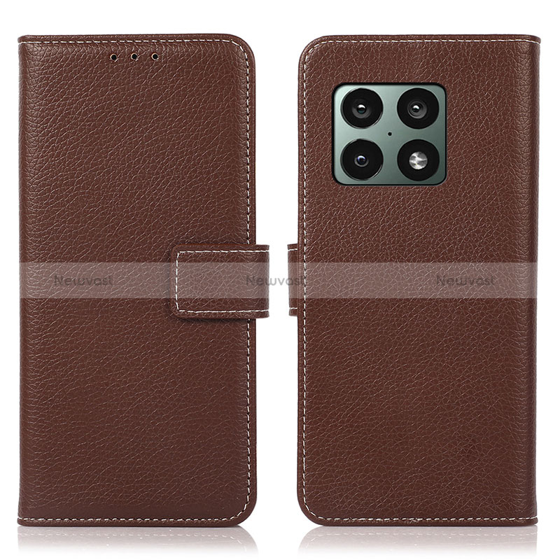 Leather Case Stands Flip Cover Holder K08Z for OnePlus 10 Pro 5G Brown