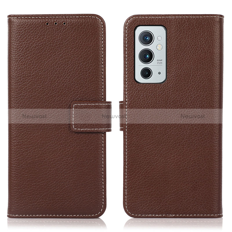 Leather Case Stands Flip Cover Holder K08Z for OnePlus 9RT 5G Brown