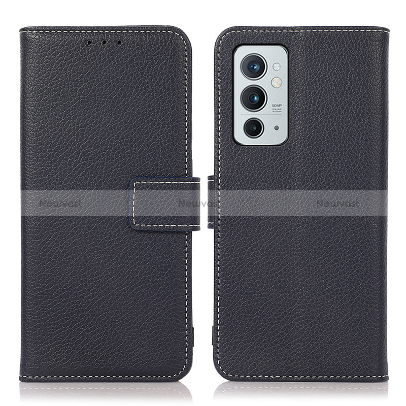 Leather Case Stands Flip Cover Holder K08Z for OnePlus 9RT 5G Navy Blue