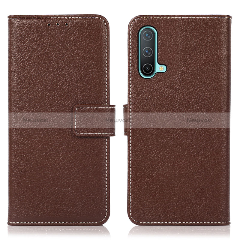 Leather Case Stands Flip Cover Holder K08Z for OnePlus Nord CE 5G Brown