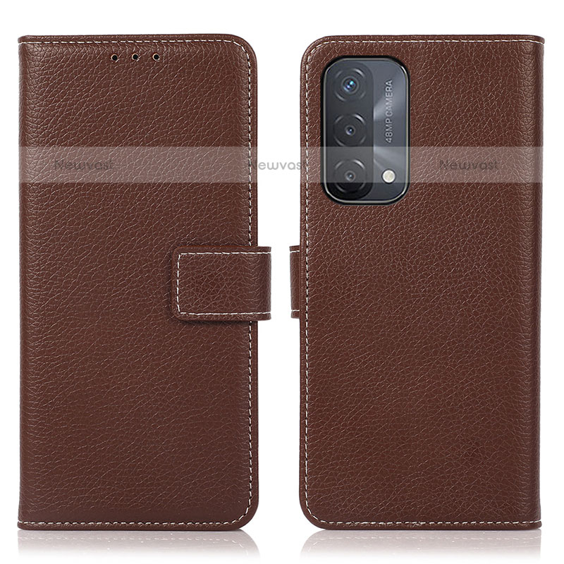 Leather Case Stands Flip Cover Holder K08Z for OnePlus Nord N200 5G Brown