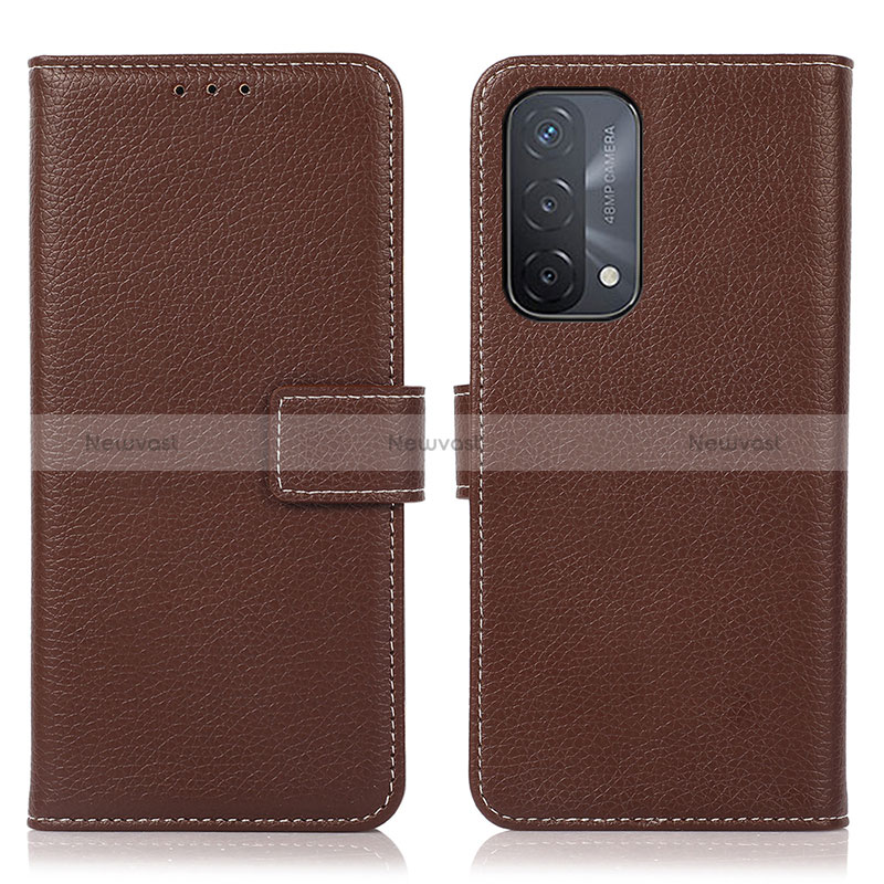 Leather Case Stands Flip Cover Holder K08Z for Oppo A54 5G Brown