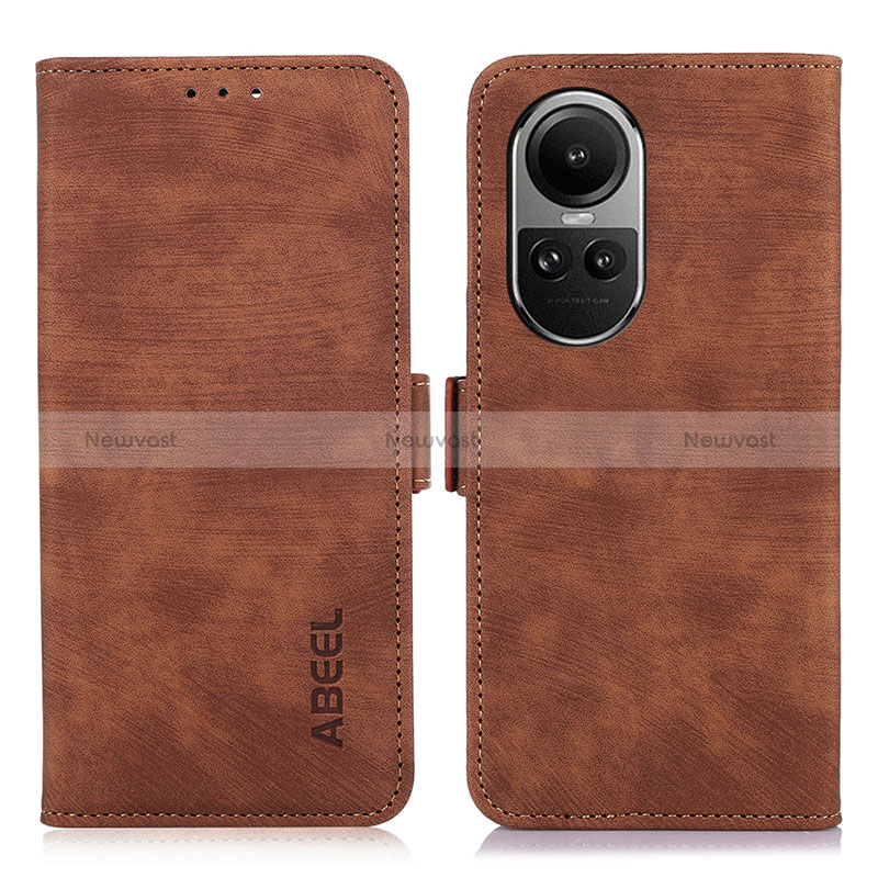 Leather Case Stands Flip Cover Holder K08Z for Oppo Reno10 5G Brown