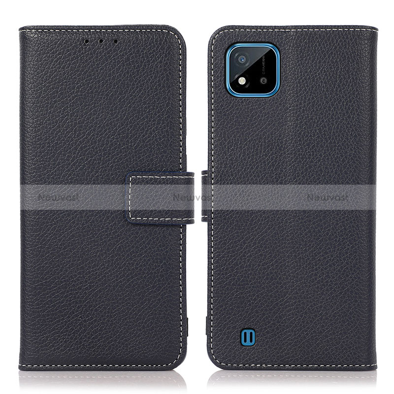 Leather Case Stands Flip Cover Holder K08Z for Realme C11 (2021) Navy Blue