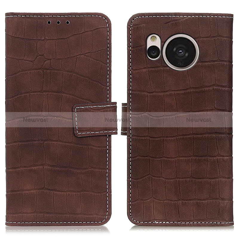 Leather Case Stands Flip Cover Holder K08Z for Sharp Aquos Sense7 Plus Brown