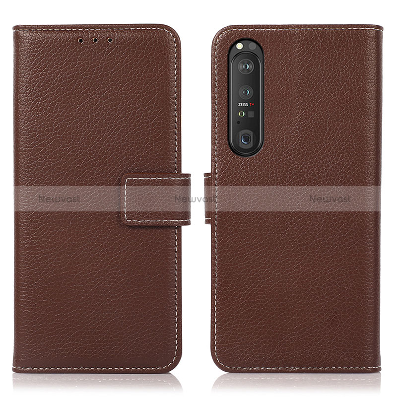 Leather Case Stands Flip Cover Holder K08Z for Sony Xperia 1 III Brown