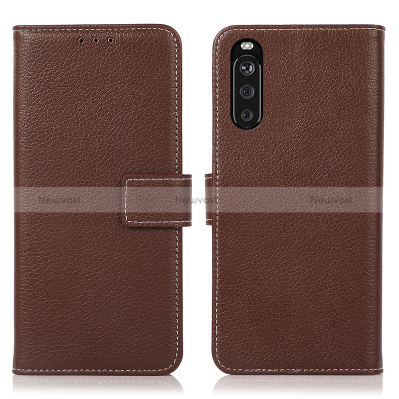 Leather Case Stands Flip Cover Holder K08Z for Sony Xperia 10 III SO-52B Brown