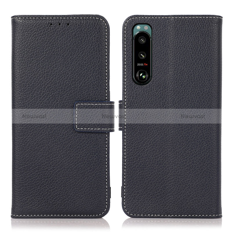 Leather Case Stands Flip Cover Holder K08Z for Sony Xperia 5 III SO-53B Navy Blue