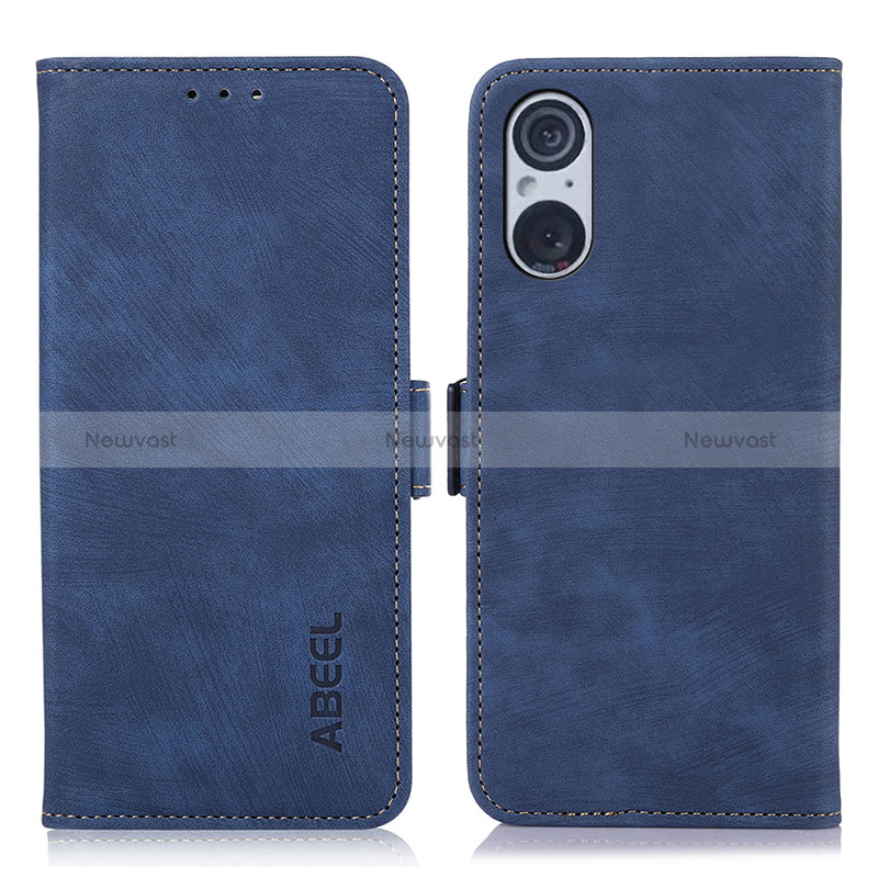 Leather Case Stands Flip Cover Holder K08Z for Sony Xperia 5 V Blue